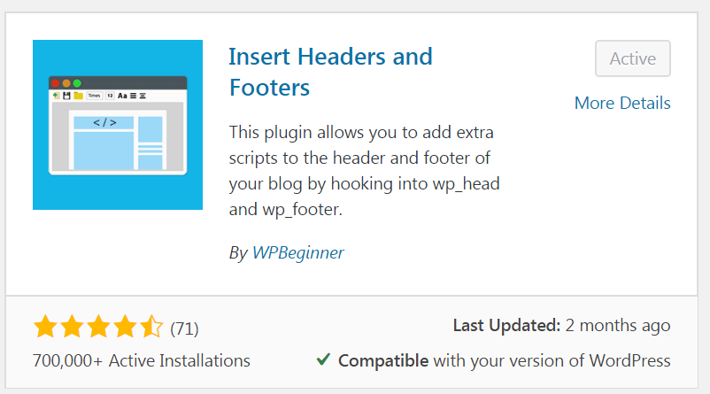 Installing 'Insert Headers and Footers' Plugin